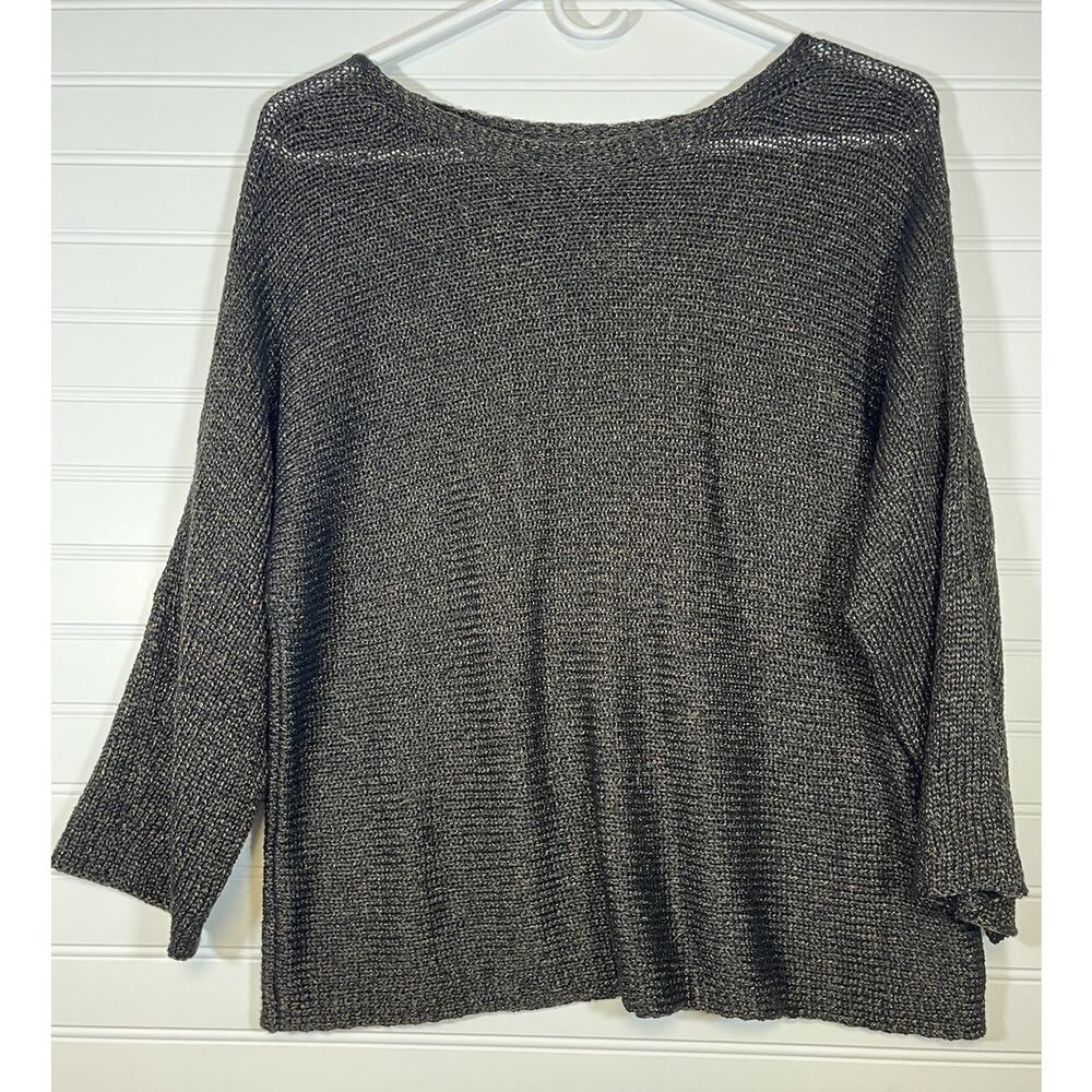 Eileen Fisher Women's Black Gold Metallic Linen Blend Sweater XS Sheer Evening